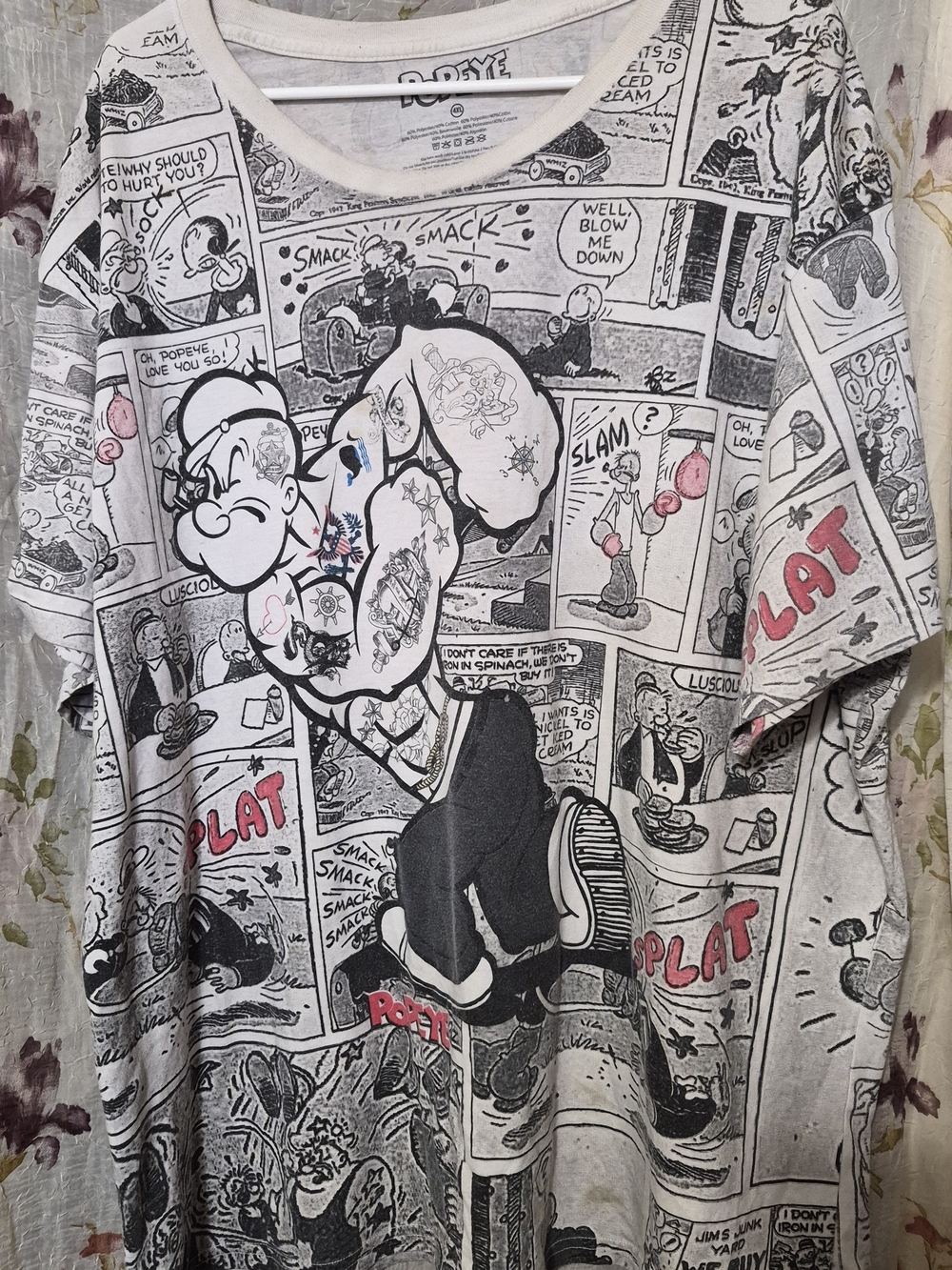 Vintage Popeye Graphic T-Shirt - White with Black and Red Comic Print